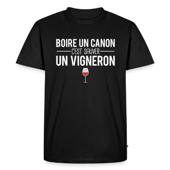 Boire du vin sauver un vigneron vigne humour - T-shirt Premium bio Homme - noir - Devant - Nico (187cm)