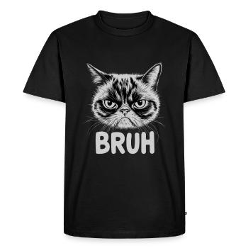 Le chat dit « Bruh » - T-shirt Premium bio Homme - noir - Devant - Nico (187cm)
