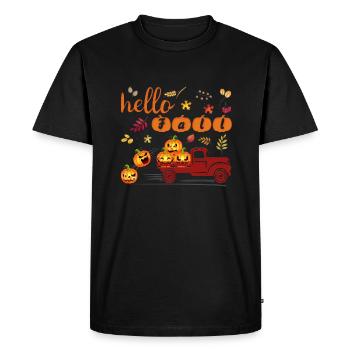 Bonjour Automne Funny shirt citrouille automne Halloween - T-shirt Premium bio Homme - noir - Devant - Nico (187cm)