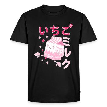 Strawberry Milk, Kawaii, Strawberry, Milk - Men's Premium Organic T-Shirt - black - Front - Nico (187cm)
