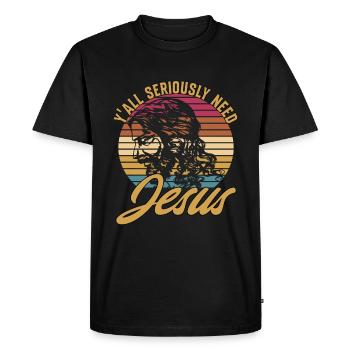 Y'all Seriously Need Jesus - Men's Premium Organic T-Shirt - black - Front - Nico (187cm)