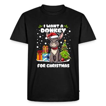 Petit âne fête Noël dans la neige - T-shirt Premium bio Homme - noir - Devant - Nico (187cm)