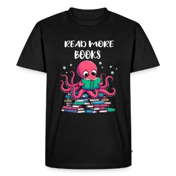 Octopus Loves Books Reading Is Fun Literature Sea - Men's Premium Organic T-Shirt - black - Front - Nico (187cm)
