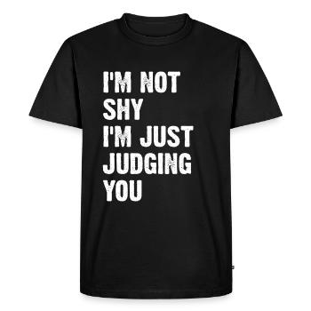 Je ne suis pas timide, je te juge simplement - T-shirt Premium bio Homme - noir - Devant - Nico (187cm)