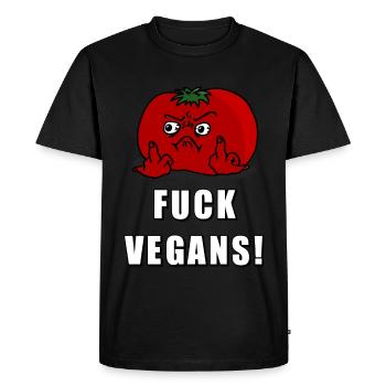 Angepisste Tomate: Fuck Vegans ! - Männer Premium Bio T-Shirt - Schwarz - Vorne - Nico (187cm)