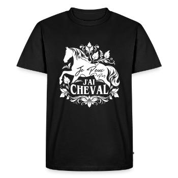 J'Peux Pas J'ai Cheval Humour Fille Équitation - T-shirt Premium bio Homme - noir - Devant - Nico (187cm)