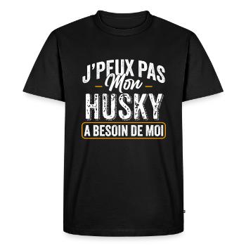 J'Peux Pas Mon Husky Sibérien A Besoin De Moi - T-shirt Premium bio Homme - noir - Devant - Nico (187cm)