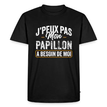 J'Peux Pas Mon Papillon A Besoin De Moi - T-shirt Premium bio Homme - noir - Devant - Nico (187cm)