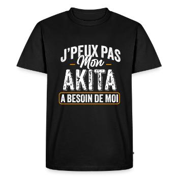 J'Peux Pas Mon Akita A Besoin De Moi - T-shirt Premium bio Homme - noir - Devant - Nico (187cm)
