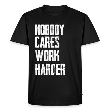 Nobody Cares Work Harder - Men's Premium Organic T-Shirt - black - Front - Nico (187cm)