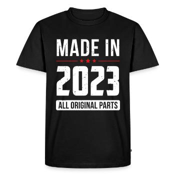Fabriqué en 2023 - Toutes les pièces d’origine - Anniversaire - T-shirt Premium bio Homme - noir - Devant - Nico (187cm)