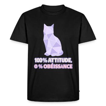 100% Attitude, 0% Obéissance – Chat géométrique - T-shirt Premium bio Homme - noir - Devant - Nico (187cm)