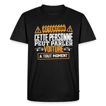 Passionné auto | Attention peut parler voiture - T-shirt Premium bio Homme - noir - Devant - Nico (187cm)