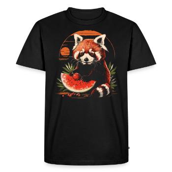 Red Panda Chat Ours Red Panda Pastèque Cool - T-shirt Premium bio Homme - noir - Devant - Nico (187cm)