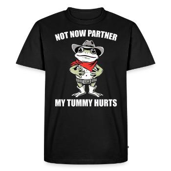 Not Now partner My Tummy Hurts | Cowboy Frog Funny - Men's Premium Organic T-Shirt - black - Front - Nico (187cm)