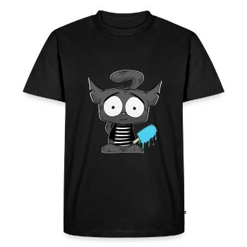 Cute Cat with Ice Cream Comic Kawaii Shirt Sticker - Men's Premium Organic T-Shirt - black - Front - Nico (187cm)