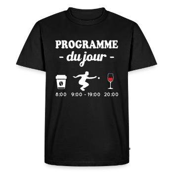 Pétanque le programme, Programme du jour pétanque - T-shirt Premium bio Homme - noir - Devant - Nico (187cm)