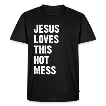 Jesus Loves This Hot Mess - Men's Premium Organic T-Shirt - black - Front - Nico (187cm)