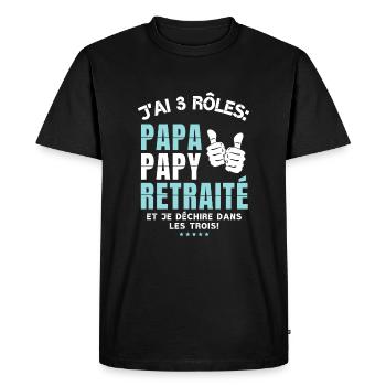 Retraité Papa Papy - Cadeau Retraite homme humour - T-shirt Premium bio Homme - noir - Devant - Nico (187cm)