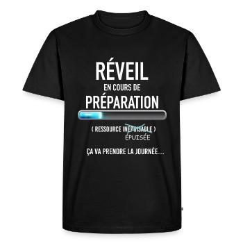 Téléchargement Réveil Difficile Humour Famille - T-shirt Premium bio Homme - noir - Devant - Nico (187cm)