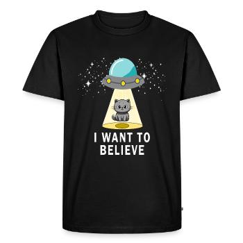 Believe UFO Cats T-Shirt - Men's Premium Organic T-Shirt - black - Front - Nico (187cm)