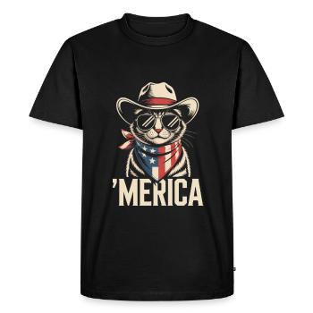 'Merica Cat avec lunettes de soleil - T-shirt Premium bio Homme - noir - Devant - Nico (187cm)