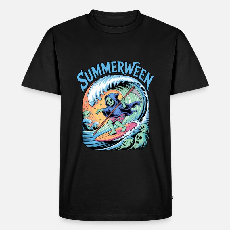 Summerween Halloween Geist Surfer - Männer Premium Bio T-Shirt - Schwarz
