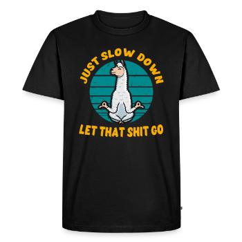 Sloth Yoga Just Slow Down Let that Shit Go lama - Men's Premium Organic T-Shirt - black - Front - Nico (187cm)