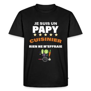 Attention C'est Papy Qui Cuisine Cadeau Homme - T-shirt Premium bio Homme - noir - Devant - Nico (187cm)