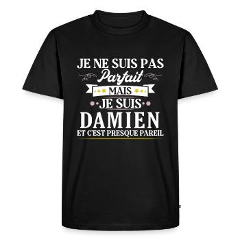 Idée Cadeau Personnalisé Prénom Damien Humour - T-shirt Premium bio Homme - noir - Devant - Nico (187cm)