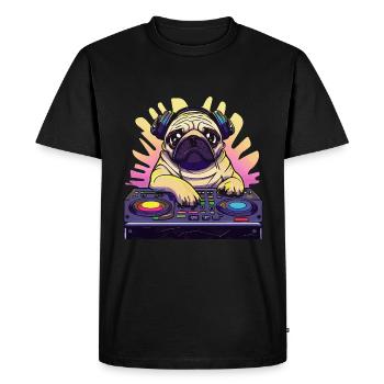 Pug Dog DJ Gift Idea - DJ Dog - Men's Premium Organic T-Shirt - black - Front - Nico (187cm)