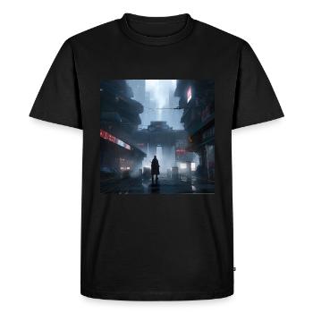 Shadow Ronin: Silhouette de samouraï sous la pluie - T-shirt Premium bio Homme - noir - Devant - Nico (187cm)