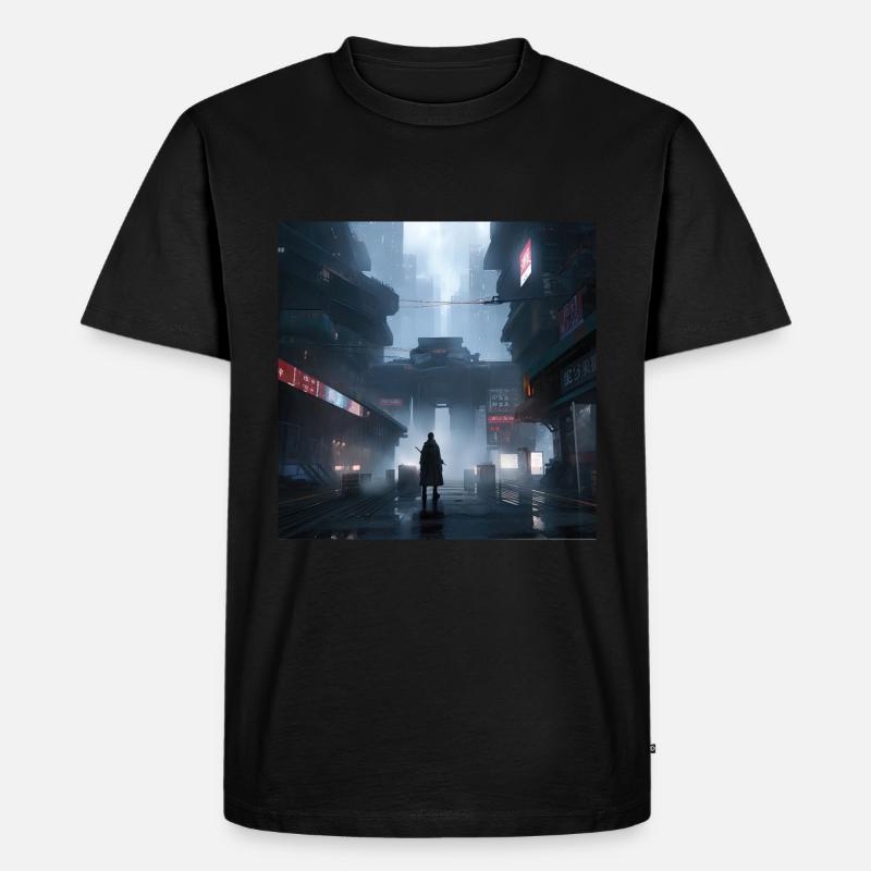Shadow Ronin: Samurai-Silhouette im Regen - Männer Premium Bio T-Shirt - Schwarz
