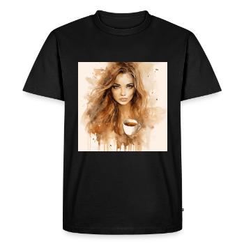 Coffee Bliss: Belle aquarelle brune d’un - T-shirt Premium bio Homme - noir - Devant - Nico (187cm)
