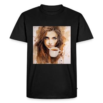 Aroma Serenade: Belle aquarelle brune d’un - T-shirt Premium bio Homme - noir - Devant - Nico (187cm)