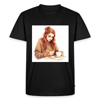 Coffee Serenade: dessin captivant d’une femme - T-shirt Premium bio Homme - noir - Devant - Nico (187cm)
