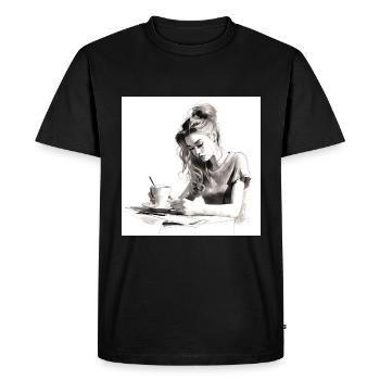 Serenity Brew: Captivating Watercolor of a Woman - Men's Premium Organic T-Shirt - black - Front - Nico (187cm)