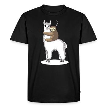 Sloth sleeps on Alpaca Lama - gift - Men's Premium Organic T-Shirt - black - Front - Nico (187cm)