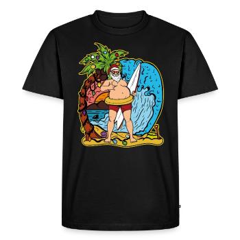 Surfer Santa Claus Christmas Holiday Gift - Men's Premium Organic T-Shirt - black - Front - Nico (187cm)