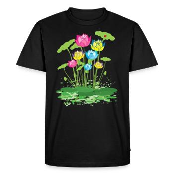 fleurs de nénuphars colorés - T-shirt Premium bio Homme - noir - Devant - Nico (187cm)