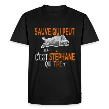 Stéphane c est stephane qui tire Humour Chasseur - T-shirt Premium bio Homme - noir - Devant - Nico (187cm)