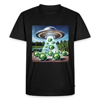 UFO & Cabbage - Green Invasion - Men's Premium Organic T-Shirt - black - Front - Nico (187cm)