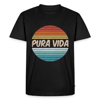 Pura Vida Costa Rica Sunset 70s 80s Surfer Summer - Men's Premium Organic T-Shirt - black - Front - Nico (187cm)