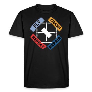 Fly - Crash - Repair - Repeat - Men's Premium Organic T-Shirt - black - Front - Nico (187cm)