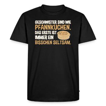 Geschwister sind wie Pfannkuchen - lustiger Spruch - Männer Premium Bio T-Shirt - Schwarz - Vorne - Nico (187cm)