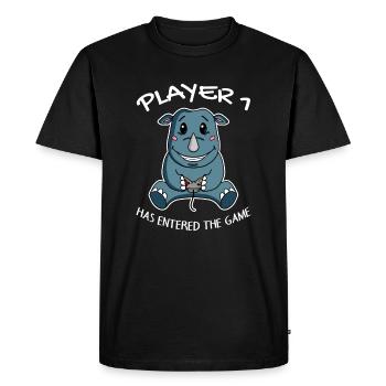 Player 1 has the game Entering Baby Rhino - Men's Premium Organic T-Shirt - black - Front - Nico (187cm)