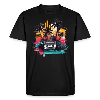 Cassette colorée ensoleillée avec magie du palmier - T-shirt Premium bio Homme - noir - Devant - Nico (187cm)