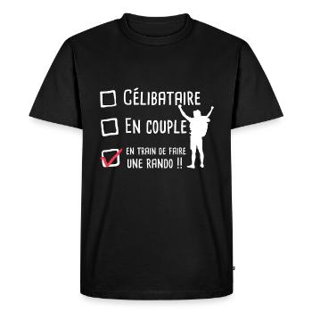 Rando randonnée passion marche humour célibataire - T-shirt Premium bio Homme - noir - Devant - Nico (187cm)