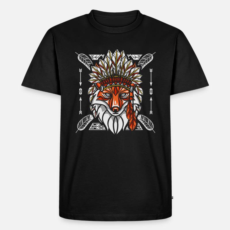 Fuchs Schamane Indianer - Männer Premium Bio T-Shirt - Schwarz
