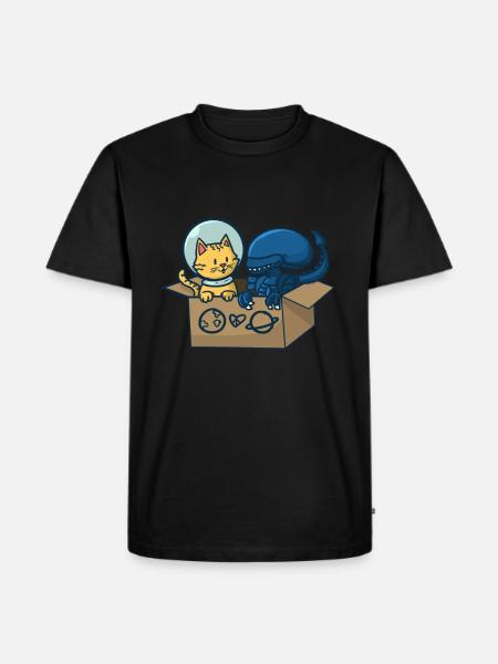 Cat and alien on peace - Men's Premium Organic T-Shirt - black